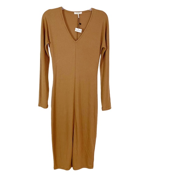 Rag & Bone The Knit Long Sleeve Rib Bias Dress in Camel Size S NWT - Picture 6 of 12